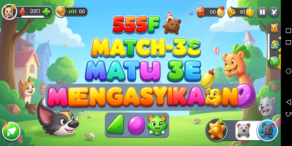 Tampilan gameplay penuh warna dari permainan Match-3 555F.