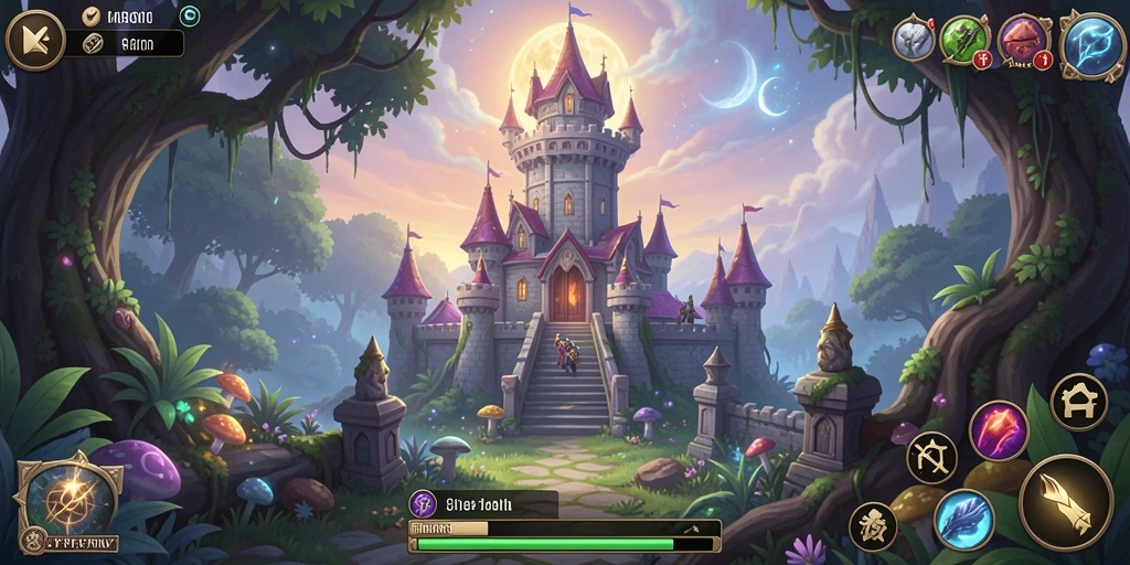 Screenshot gameplay Tower Defense 8II dengan menara yang siap bertempur.