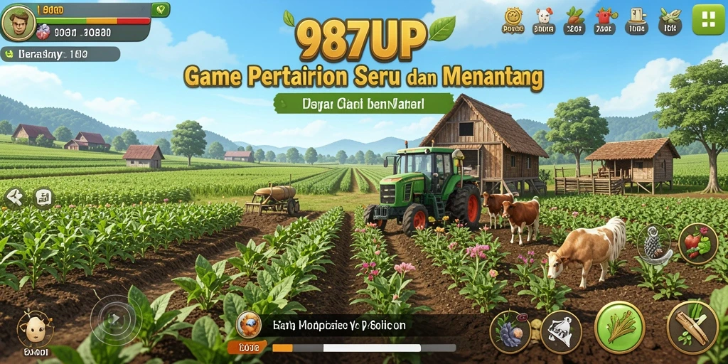 Tangkapan layar gameplay 987UP yang memperlihatkan aktivitas pertanian.