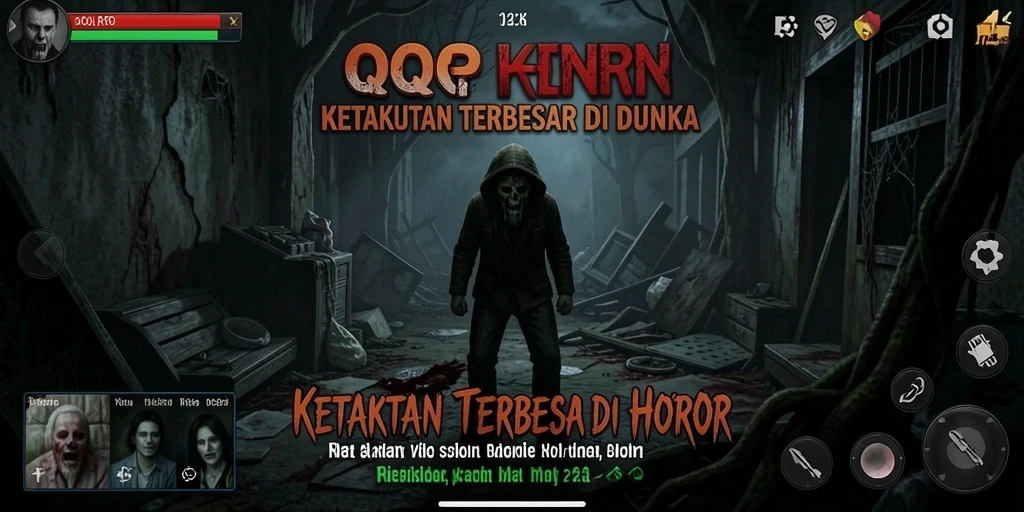 Tangkapan layar gameplay QQRP menampilkan suasana horor yang menegangkan.