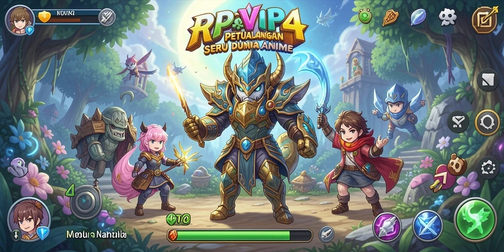 Screenshot dari gameplay RPVIP4 yang menampilkan karakter anime dalam aksi.