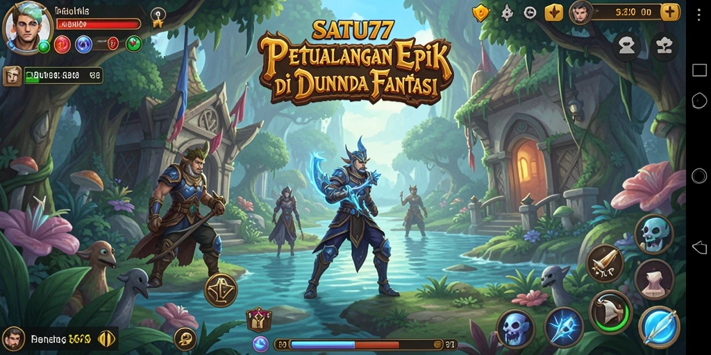 Tangkapan layar utama SATU77 menampilkan aksi pertempuran epik di dunia RPG.